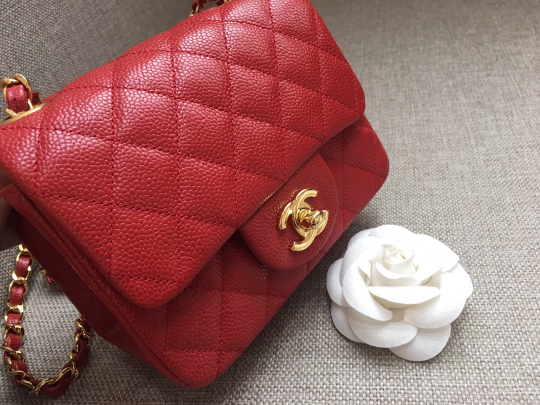 Mini Classic Flap Caviar Bag A01115 Red/Gold